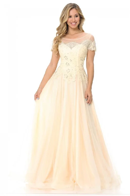 Explore What's New Lenovia - 8125 Beaded Lace Bateau A-line Simple Prom Gown