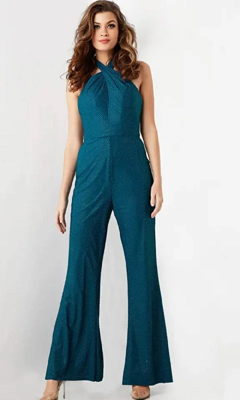 Relaxed Fashion Jovani 25977 - Crisscross Halter Sleeveless Jumpsuit