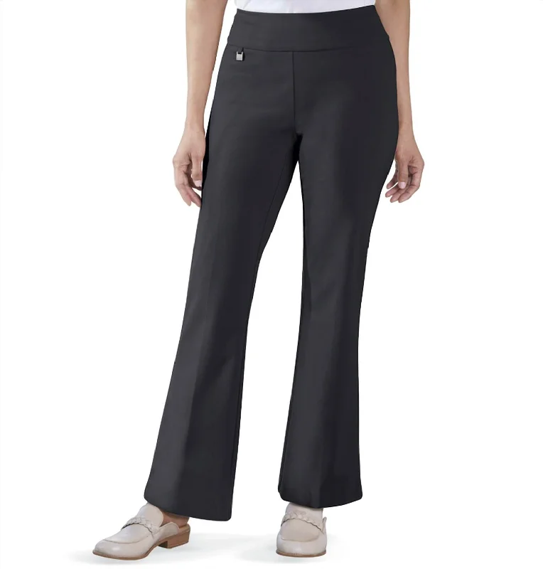 All Season Basics Discount Wide Band Elastic Waist Flare Leg Pant In Black