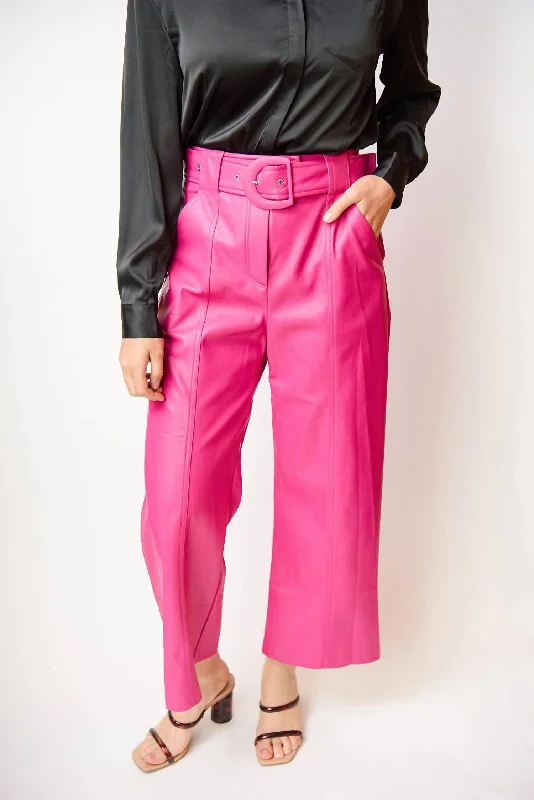 Travel Essentials Joy Faux Leather Pant In Hot Pink