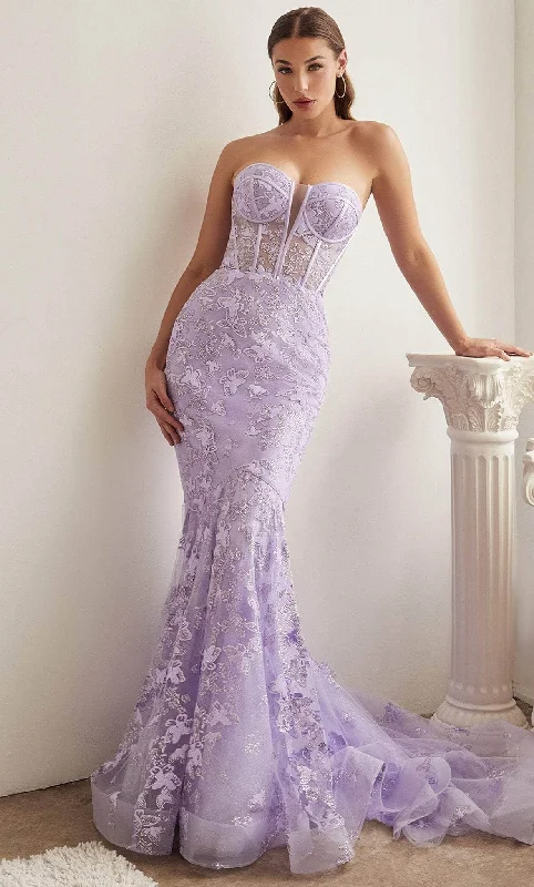 Casual Chic Cinderella Divine CB099 - Strapless Evening Gown with Butterfly Print