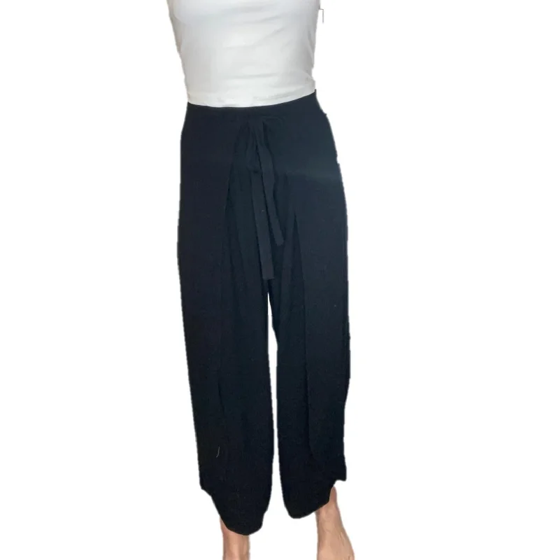 Trendy Urban Attire Women's Linen Overlap Pants In Black