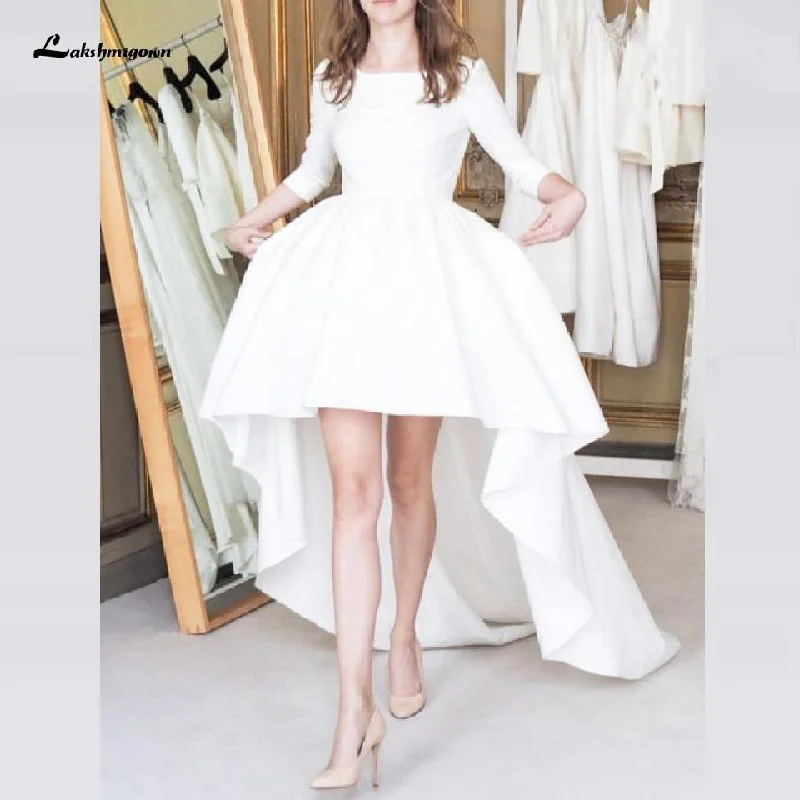 High End Women's Wear Roycebridal Simple High Low Satin Wedding Dress Beach Sexy Bridal Gown