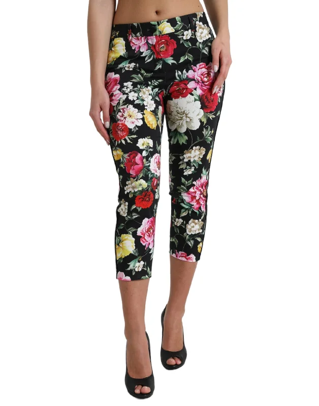 Trend Alert Dolce & Gabbana Elegant Floral Mid Waist Cropped Women's Pants