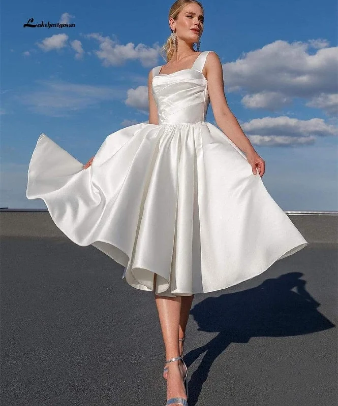 Women's Online Clothing Boutique Roycebridal Simple Satin Short Wedding Dress Spaghetti Strap A-Line