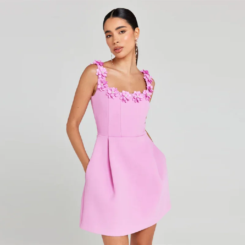 Everyday Basics Strappy Sleeveless Floral Neckline Mini Bandage Dress HL9747