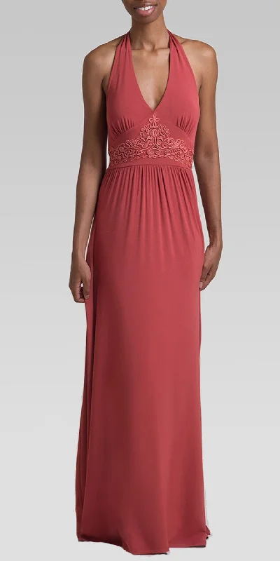 Relaxed Style Soutache Embroidery Halter Maxi Dress - Dk. Rust