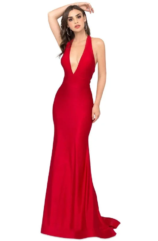 Everyday Basics Cecilia Couture - 1504 Plunging Halter Long Mermaid Gown