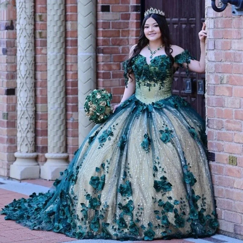 Special Offer Elegant Emerald Green Lace Quinceanera Dresses For Sweet 15 Girls Luxury Plus Size Birthday Party Gowns With 3D Floral Appl