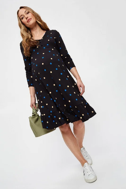 Urban Femme Streetwear Multi Colour Spot V-Neck Tier Midi Dress