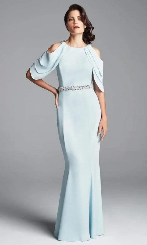 The Latest Trends Alexander by Daymor - 350 Cold Shoulder Beaded Waist Sheath Gown