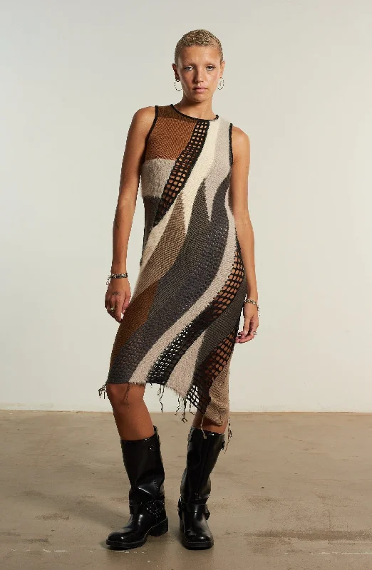 Stupidly Low Prices Crafted Patchwork Knit Midi Dress