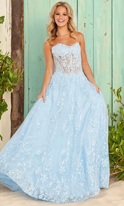 Special Occasion Wear JVN by Jovani JVN12254 - Embroidered Sheer Corset Strapless Ballgown