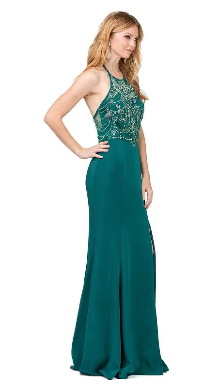 Comfort First Women's Fashion Dancing Queen Illusion Halter Jeweled Garland Motif Sheath Gown 2200 - 1 pc Hunter Green In Size M Available