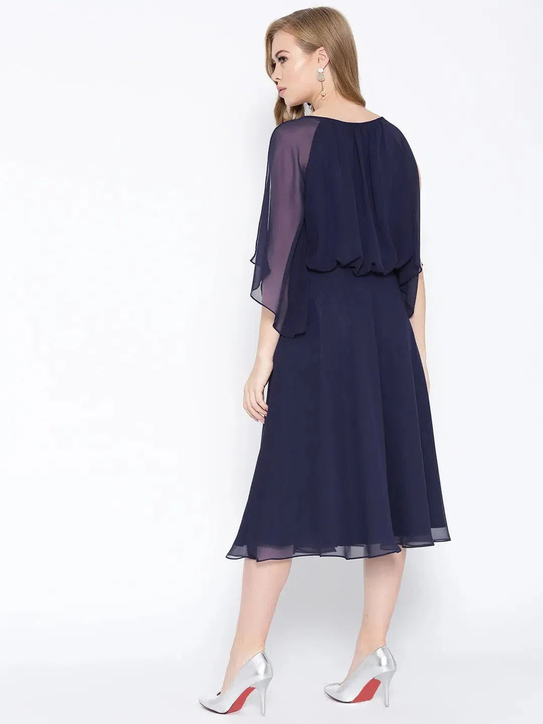 Unleash Your Style Flared midi dress with blouson yoke in Midnight Blue