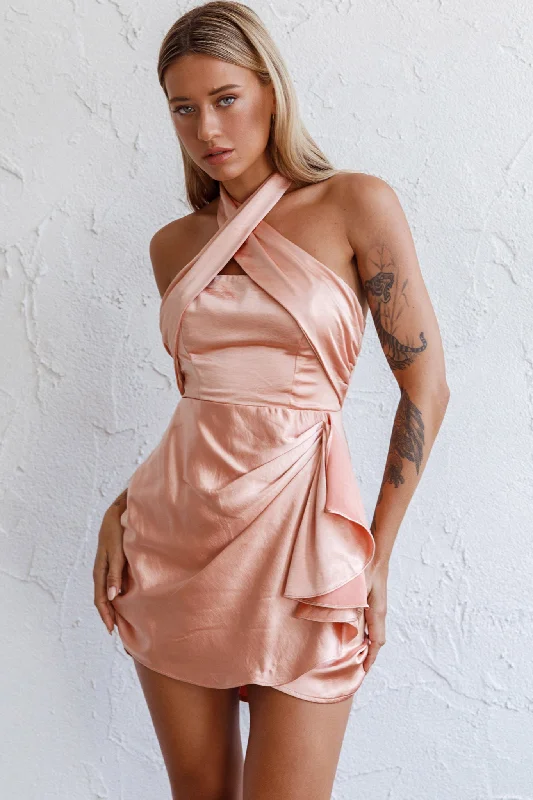 Weekend Sale Stars Align Halterneck Satin Dress Peach