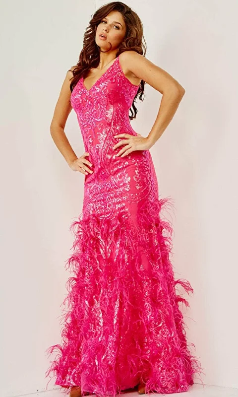 Trend Leading Collection Jovani 07808 - Feathered Skirt Evening Gown