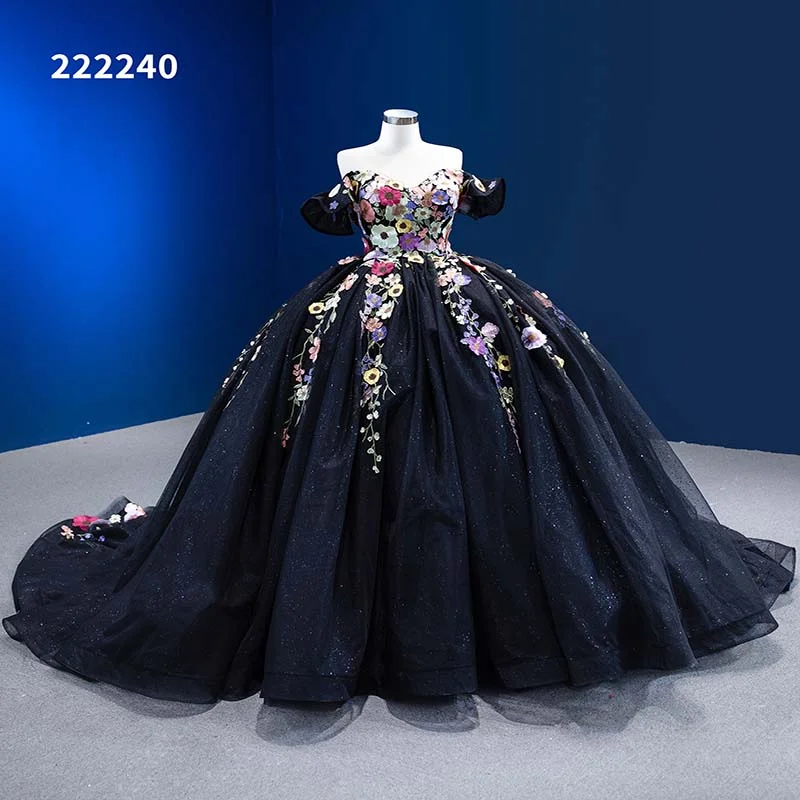 Preppy Style RSM222240 New Arrival Floral Formal Party Short Sleeve Evening Dress Prom Long Ball Gowns