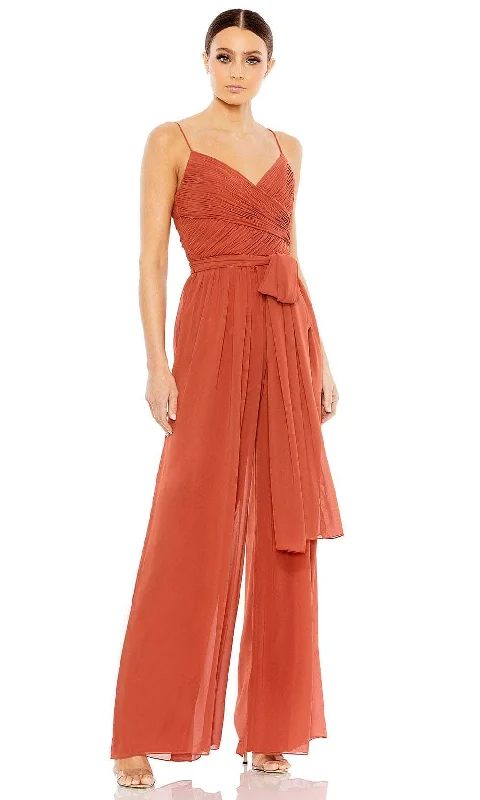 Edgy Fashion Ieena Duggal 2651 - Ruched Bodice V-Neck Jumpsuit