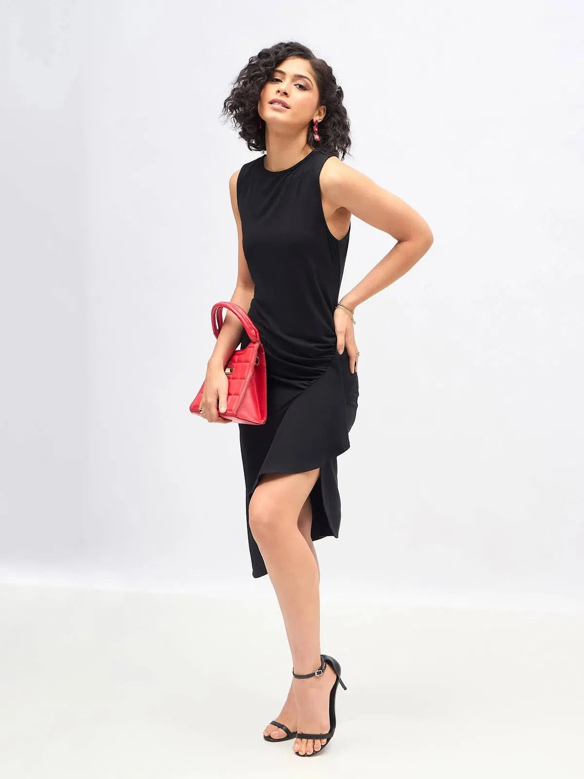 Trend Alert Women Black Box Back Cascade Ruffle Midi Dress