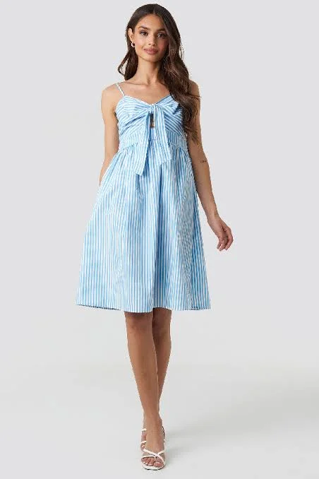 Premium Fabrics Front Knot Midi Dress White/Blue