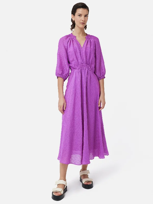 Explore What's New Silk Linen Gauze Midi Dress | Pink Orchid