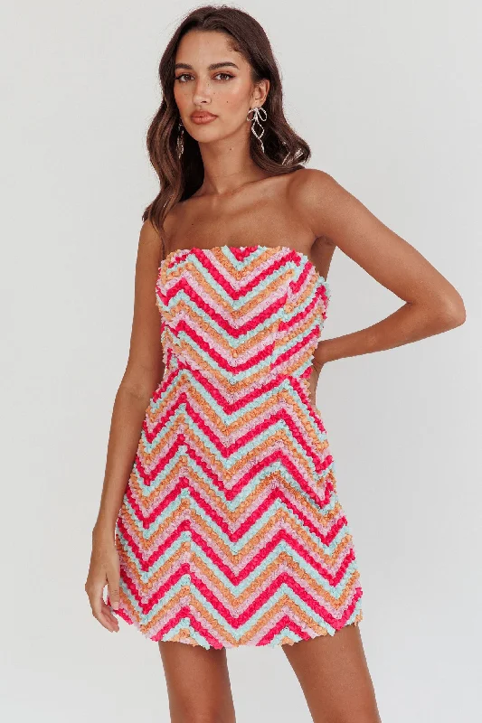 Sporty Streetwear In Paris Embellished Chevron Mini Dress Fuchsia