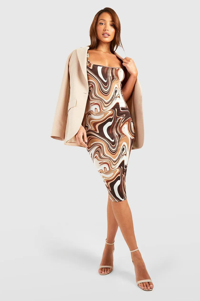 Flash Sale, Don't Miss Tall Marble Print Slinky Midi Dress