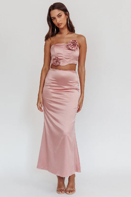 Trend Leading Collection Like A Dove Satin Maxi Skirt Mauve