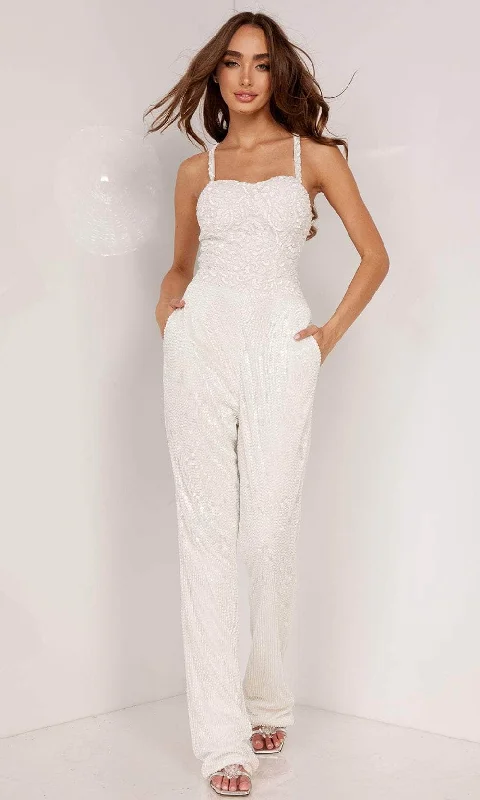 City Fashion Aleta Couture 1098 - Sleeveless Beaded Prom Jumpsuit