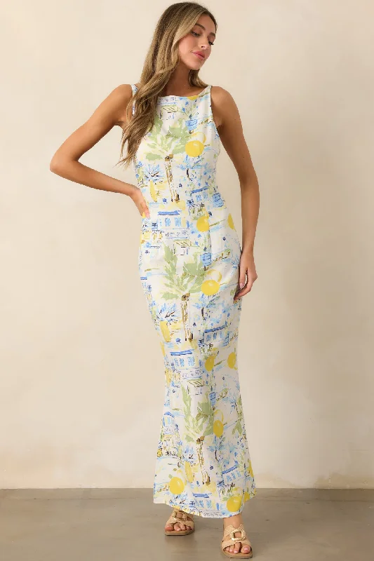 Huge Discounts This Week Seaside Strolling Ivory Watercolor Print Maxi Dress