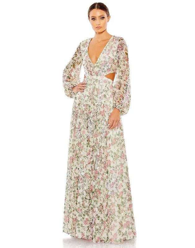 Evening Looks Mac Duggal 93746 Long Sleeve Floral Formal Dress