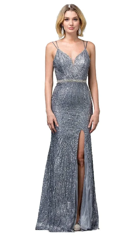 Elevate Your Wardrobe Dancing Queen - 2826 Glitter Plunging V Neck Gown with Slit