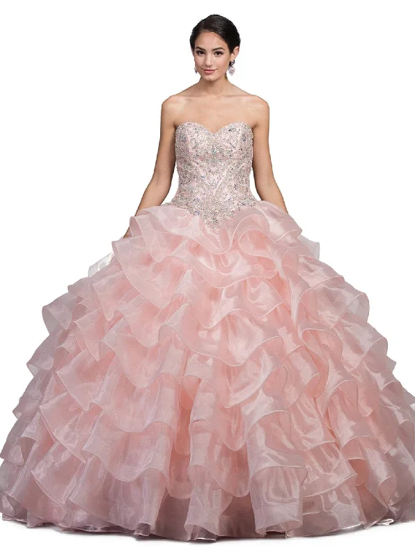 Trendsetter's Closet Dancing Queen - 1216 Strapless Bedazzled Sweetheart Ruffled Quinceanera Ballgown