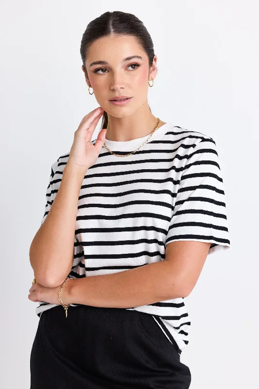 Vintage Inspired Fashion Sale Binding Black White Stripe Boxy Fit Tee