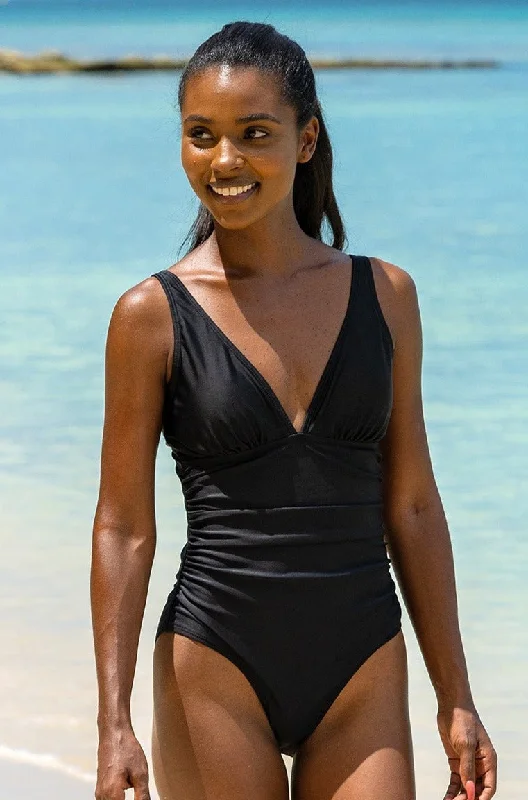 Best Online Clothing Boutiques Recycled V-Neck Ruched Swimsuit | Black