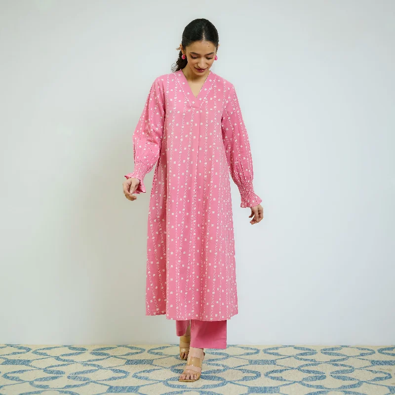 Limited Time Special Offer Naima Cotton Kurta Pant Set with Elasticated Cuff Detail