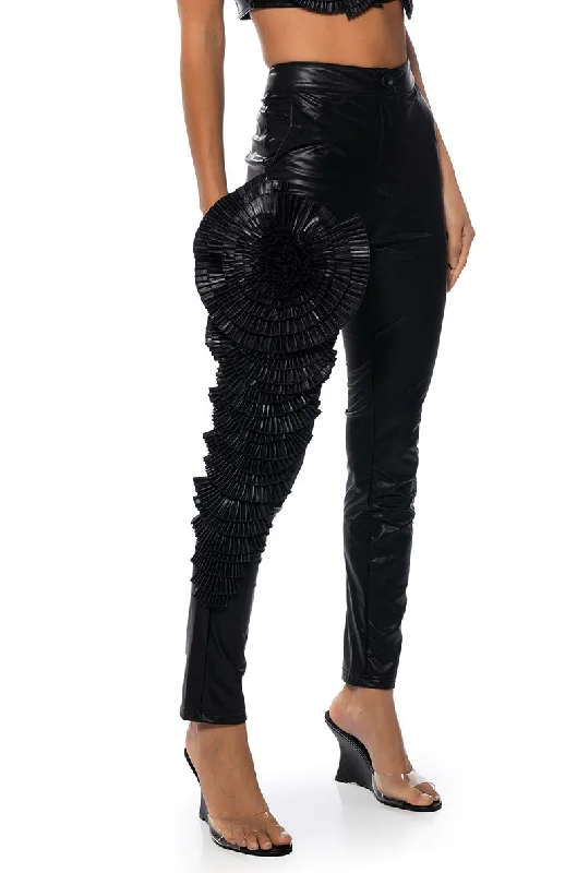 Fashion Forward Outfits LOTUS FLOWER BOMB FAUX LEATHER FLARE PANT