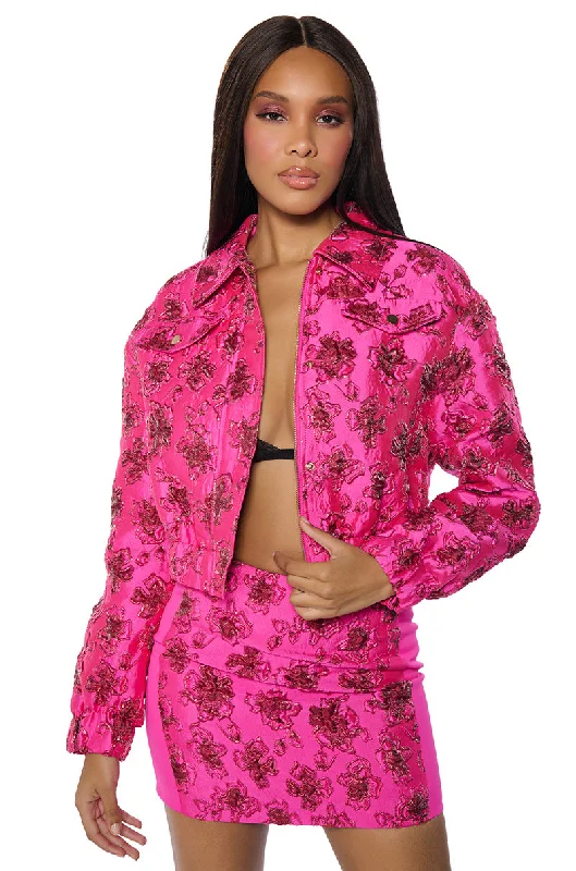 Women's Online Boutique PINK PARA TU BROCADE BOMBER