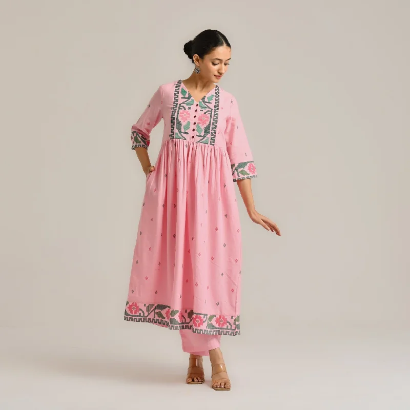 Stupidly Low Prices Pink Linen Cotton Jamdani Inspired Kurta Set