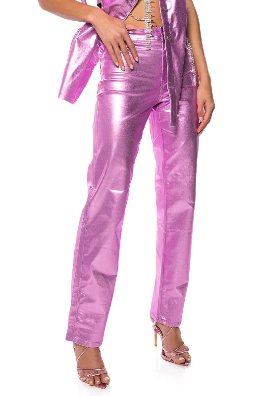 Limited Stock, Big Discounts PURPLE HAZE METALLIC STRETCH STRAIGHT PANTS