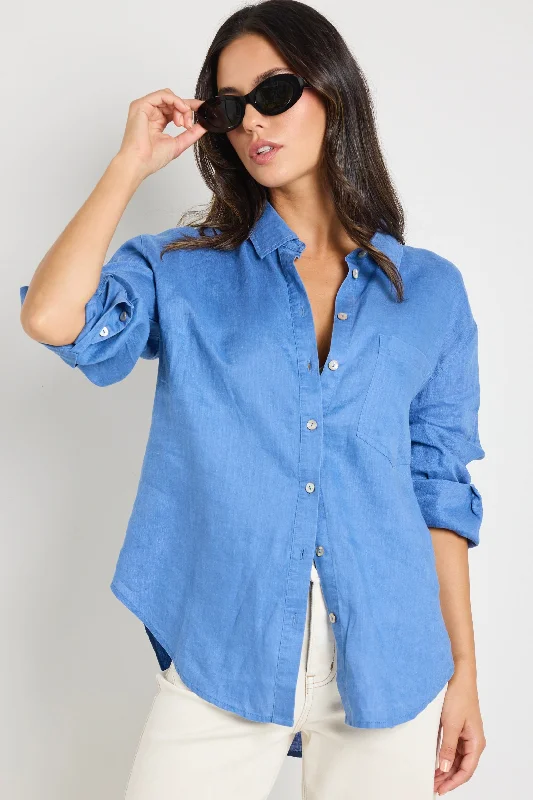 Insane Discount Onslaught Optimum True Blue Linen Oversized Shirt