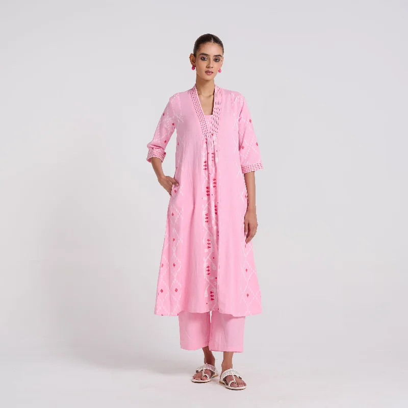 Casual Chic Cotton Candy Jamdani Kurta Pant Set with Embroidery Detail