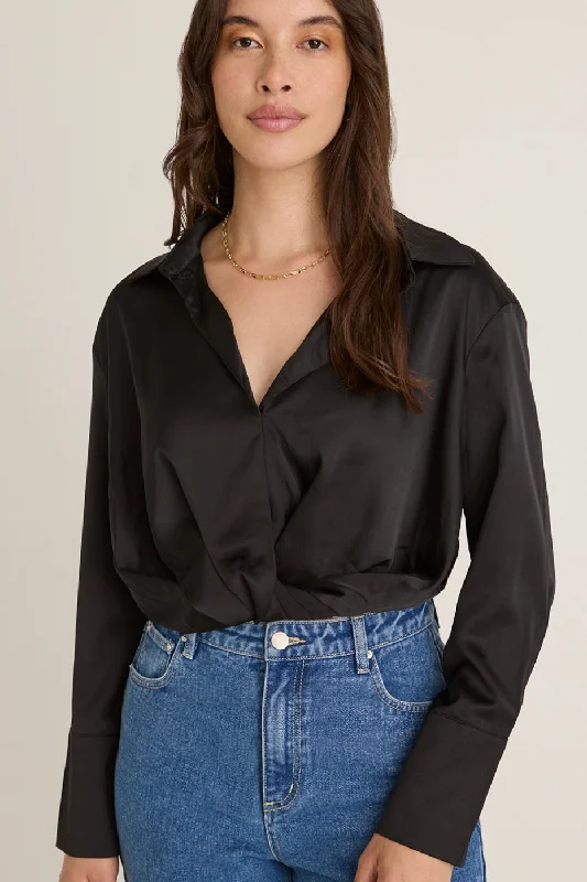 Latest Trends Amalfi Black Satin Wrap Shirt