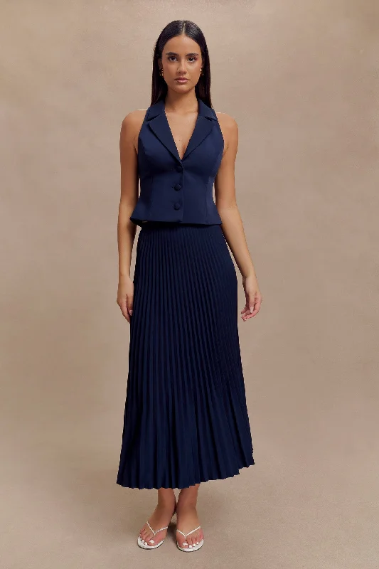 Fashion Forward Twyla Pleated Suiting Maxi Skirt - Navy