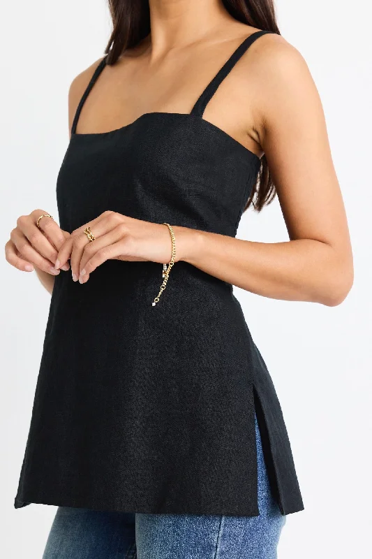 Your Timeless Wardrobe Awaits Sunkissed Black Split Hem Cami Top