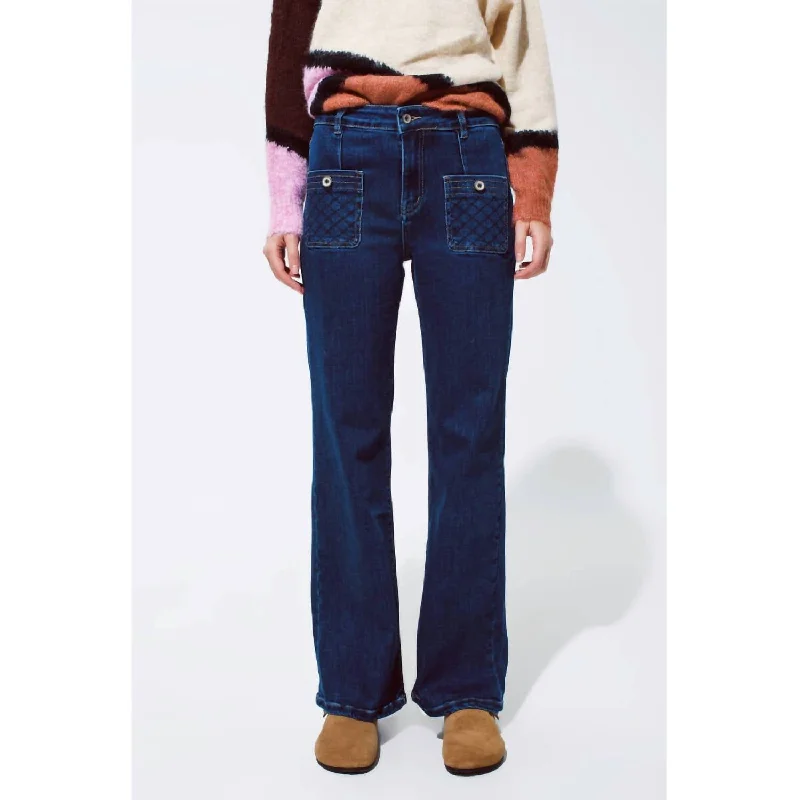 Affordable Online Boutique Front Pocket Denim Jeans In Dark Blue