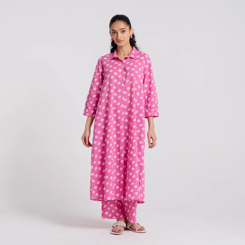 Special Offers, Don't Miss Pink Breezy Pure Cotton Kurta Pant Set with Shirt Collar