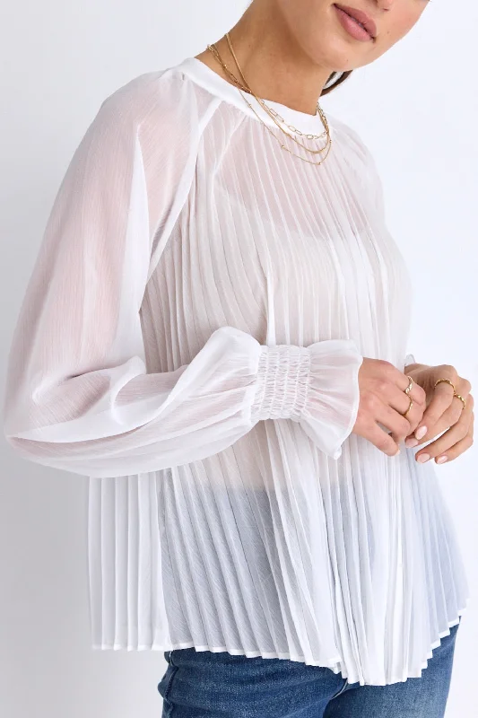 Women's Urban Fashion Corral Ivory Sheer Pleated Swing Top