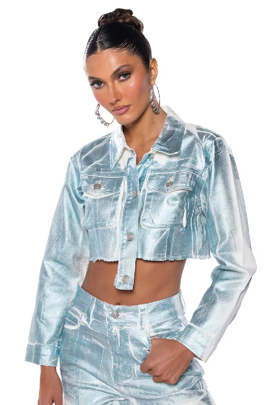 Snag Fabulous Fashion Bargains AUBREY BRUSHED METALLIC CROPPED DENIM JACKET